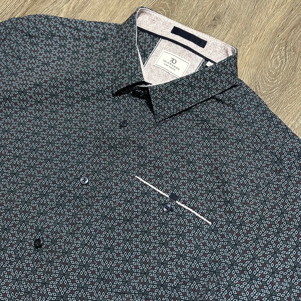 7 Diamonds 4-Way Stretch Shirt Up Large Navy Geometric Liberty Performance